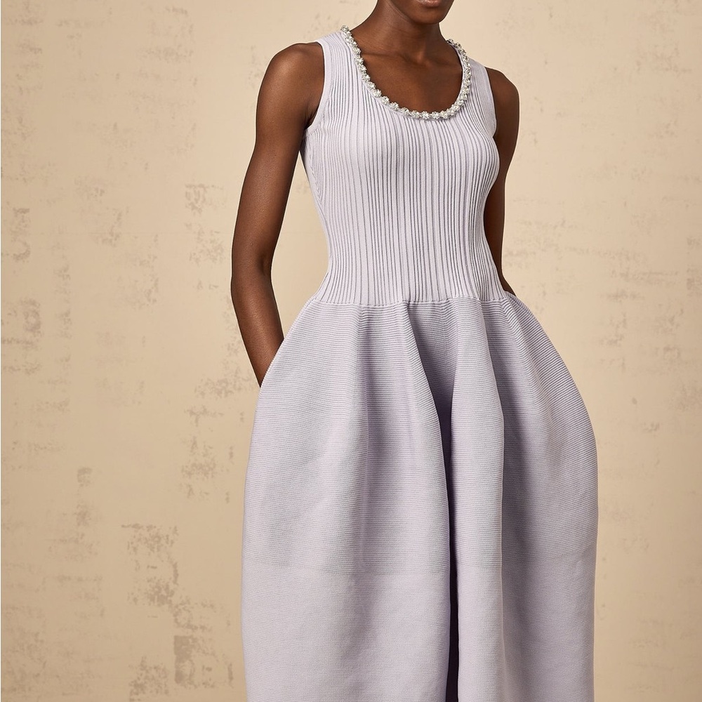 Miss Rosier Aïda purple embellished ribbed-knit midi-dress